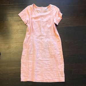 100% linen petal pink short sleeve shift dress with pockets